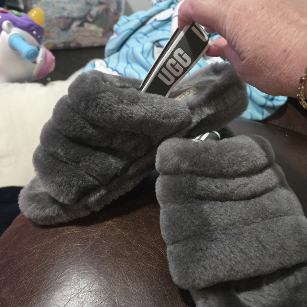 UGG Gray Fluffy Slippers